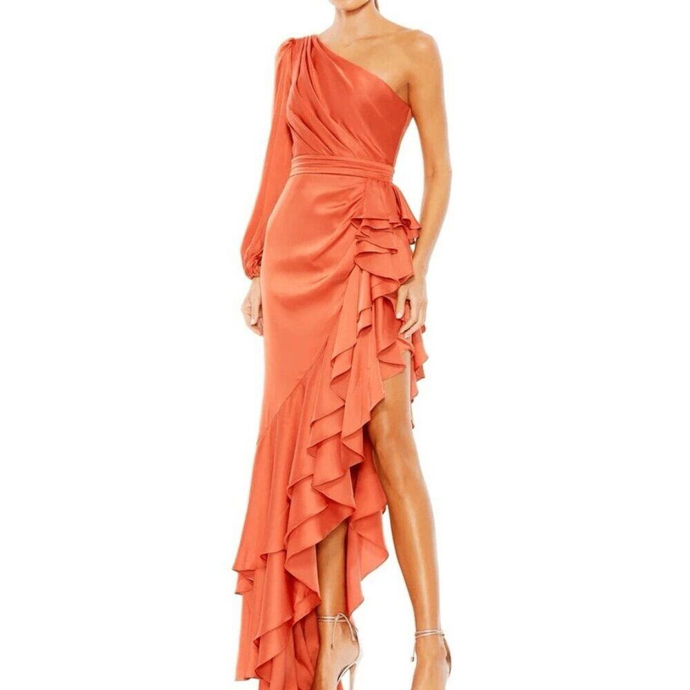 NWT Mac Duggal‎ Asymmetric Ruffled High Low Evening Gown Sz 2 49531